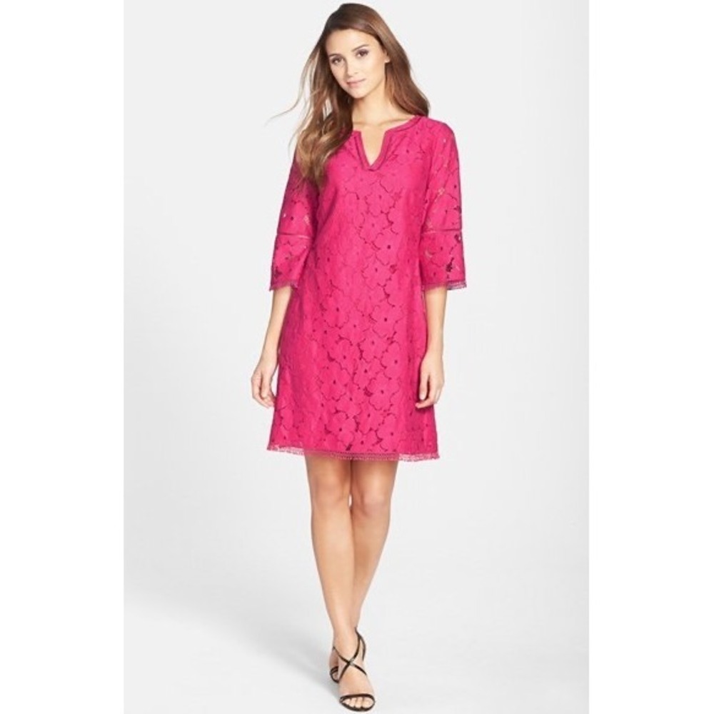 Adrianna Papell Fuchsia Lace Midi Dress